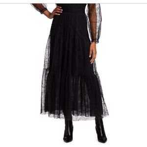 Akris Punto Sashiko Flower Embroidered Lace Tulle Maxi Skirt Black Plus Size 16